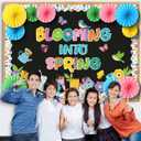 Eersida Valentines Day Bulletin Board Decorations with Paper Fans Spring Classroom Bulletin Board Set Colorful Heart Flower Cutout for Valentines Springtime Holiday School Wall Decor(Spring)