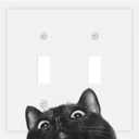 Peeping Black Cat Cute Animals Decorative Switch Plates 2 Gang Double Toggle Outlet Light Switch Cover Wall Plate Electrical Faceplate for Kids Room Home Decor