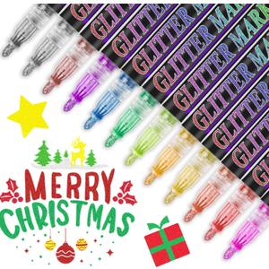 Celepen Glitter Marker Pens, 12 Colors Metallic Shimmer Glitter Markers Paint Pens, Glitter Art Marker for Adults DIY Crafts Greeting Birthday Cards Making Poster Album Scrapbooking Wood