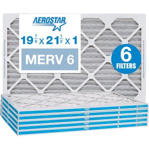 Aerostar 19 7/8 x 21 1/2 x 1 MERV 6 Pleated Air Filter, AC Furnace Air Filter, 6 Pack (Actual Size: 19 7/8"x21 1/2"x3/4")