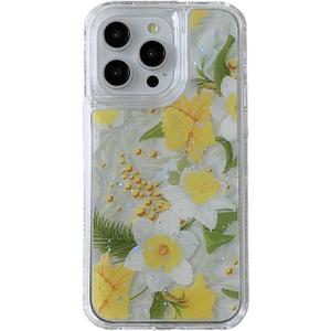 3 in 1 Floral Clear Case for iPhone 15 Pro Max,3-Layer Slim Fit Colorful Flowers Pattern 3D Cute Girly Aesthetics Trend Shockproof Full-Body Women Case for iPhone 15 Pro Max 6.7 inch (Yellow Flower 2)