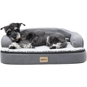 Jiupety Orthopedic Dog Bed for Medium Dogs, Egg-Crate Foam Pet Couch Bed, Washable Pet Sofa with Removable Cover, Waterproof Lining and Anti-Slip Bottom, Grey, 26"x20"x6.5"