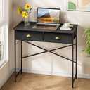 DAOUTIME Black Writing Desk for Kids Bedroom, 31.5 Inch Small Computer Desk for Small Spaces, Simple Desk with 2 Fabric Drawers for Home Office, Dorm, Living Room, Home Study Table, Black