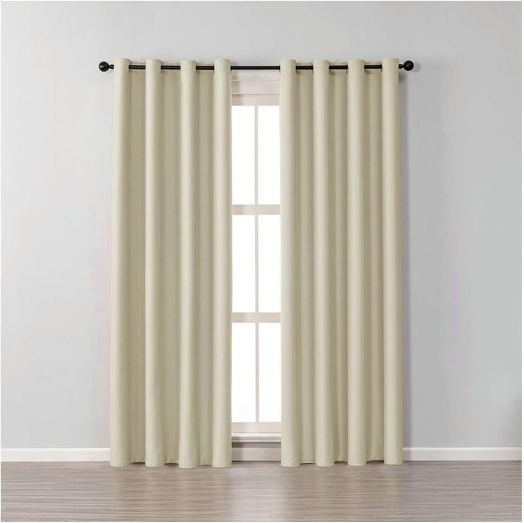 Beige Curtain Set 2 Panels, Polyester Curtain Set Solid Color Blackout Curtains 54" Wx63 H