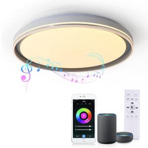 Smart LED Music Ceiling Light,with Remote Control Bluetooth Speaker RGB Dimmable,15.74 inch 36W,WiFi App Compatible with Alexa Google Home,Suitable for Bedroom, Living Room and Children's Room