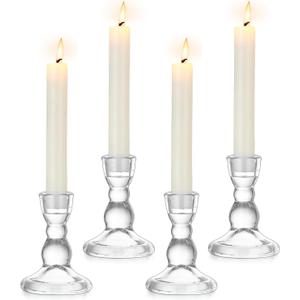Glass Taper Candle Holders - Cute Candlestick Holders, 4Pcs Clear Candle Stick Candle Holder, Modern Tapered Candlestick Holders for Standard Candles for Wedding Christmas Home Decor