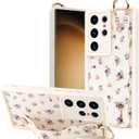 OOK Compatible with Samsung Galaxy S23 Ultra Case with Wrist Strap, Cute White Floral Flower TPU Shockproof Protection Slim Cover with Camera Protection for Women Girls, for 6.8inch