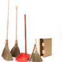 TTS Home Broom and Dustpan Set with 44.9'' Long Handle for Family, Kitchen, Office, and Lobby 4-Pack Stand-Up Brooms with Dustpan Combo