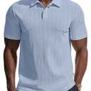 Men Polo Shirts Casual Classic Knit Shirts Short Sleeve Collared Business Polo Shirts Light Blue (XXL)
