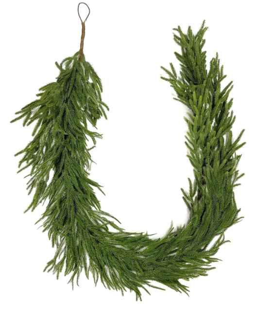 Real Touch Norfolk Pine Garland Green Artificial Christmas Garland Faux Greenery Garland for Holiday Fireplace Mantle Window Indoor Outdoor Decor, 1 Pcs