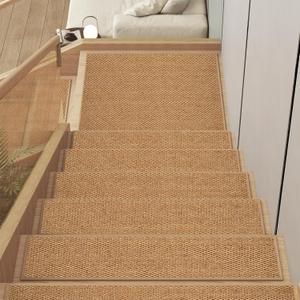 YDKGL 15PC Stair Treads Non-Slip Washable Peel and Stick Stair Treads for Wooden Steps Indoor Reusable Stair Carpet Treads Adhesive Stair-Runner Rugs for Kids and Dogs Elder8"x30" Brown