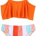 Arshiner Girls Swimsuit Two Pieces Bikini Set Ruffle Bathing Suits Flounced Tankini Swimwear, Size 160