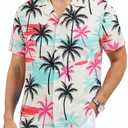 ASTRYON Hawaiian Shirt for Men Short Sleeve Floral Palm Button Down Tropical Vacation Beach Shirt (US, Alpha, X-Large, Regular, Regular, White and Pink and Blue) (XL)