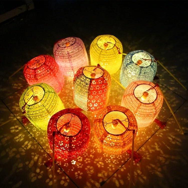 10PCS Paper Lanterns Chinese New Year Spring Festival Lantern 6inches Variety Color with LED Lights, Hanging Valentines Lanterns with Tassels Walking Sticks for Wedding Dinner Birthday Party Decor