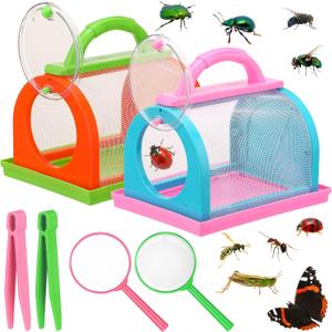2 Pack Bug Catcher Kit Summer Toy Gift for Kids Boys Girls Outdoor Critter Bug Container Insect Cage Educational Bug Box for Butterfly Catching Activity Supplies(Pink, Green)