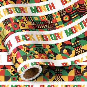 RUSPEPA Black History Month Wrapping Paper Roll, Mini Roll, 17 Inches x 16.4 Feet, Black, Green Red Yellow Geometry Pattern Design Gift Wrap Paper, Bright Colors for African BHM Festival Holiday Party