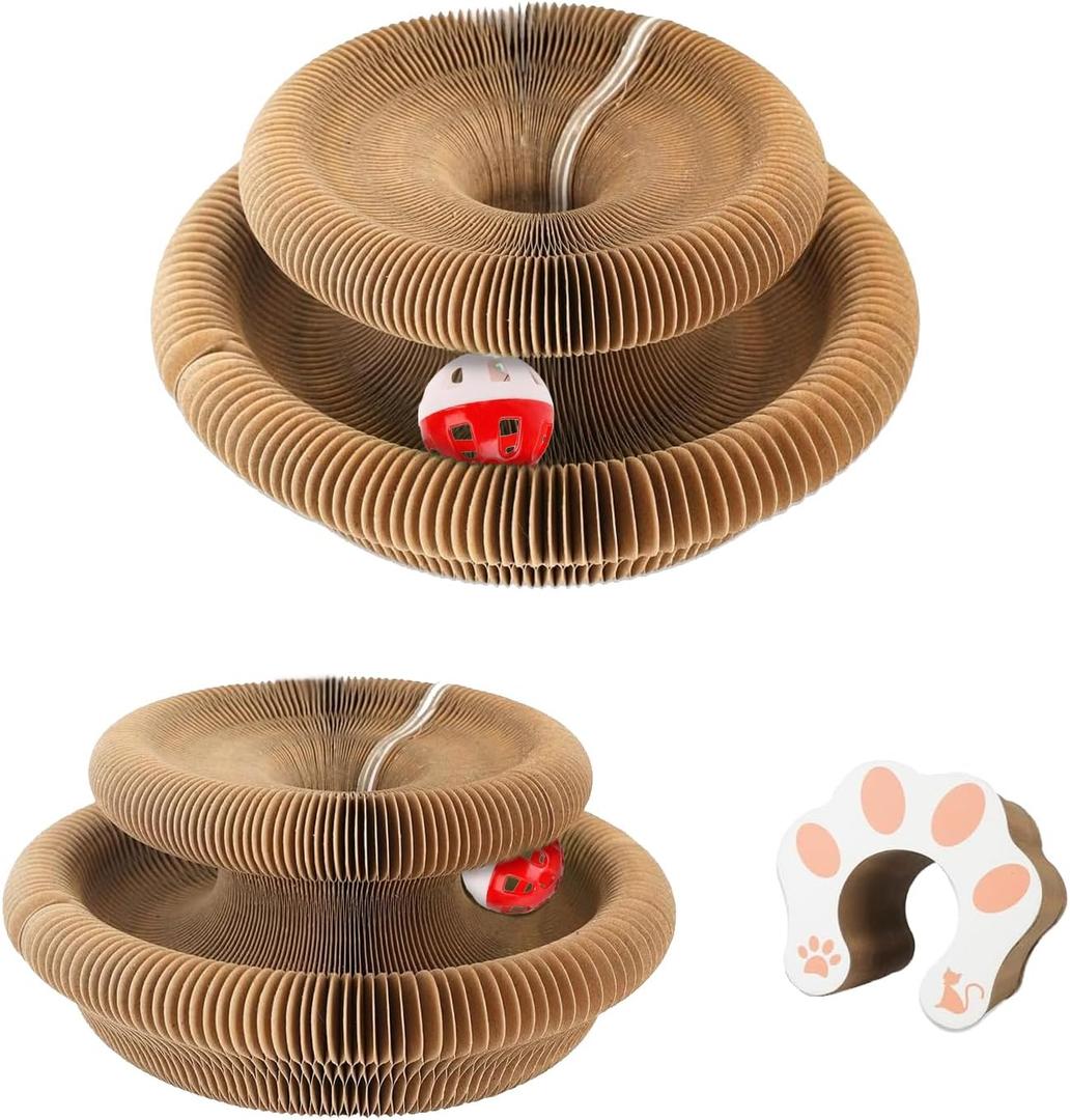 2-Pack Cat Scratcher Toy - Magic Organ Cat Scratching Board with Bell Balls for Indoor Cats, Interactive Cardboard Cat Toy Scratcher, Furniture Protection