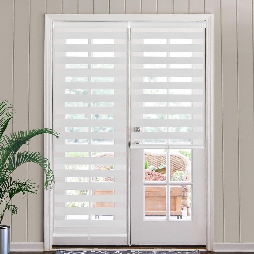 SEEYE Cordless Zebra Blinds for Window, French Door Blinds Free-Stop Roller Window Shades with Valance 54" W x 72" H, 95% Blackout Window Treatment Sheer Blinds & Shades Easy to Install, White