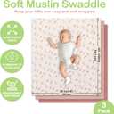 100% Organic Cotton Muslin Baby Blanket 3 Pack - Breathable Swaddle, Hypoallergenic Double-Layer, Versatile Use (Pink, Floral, Rust, 38x40 Inch)