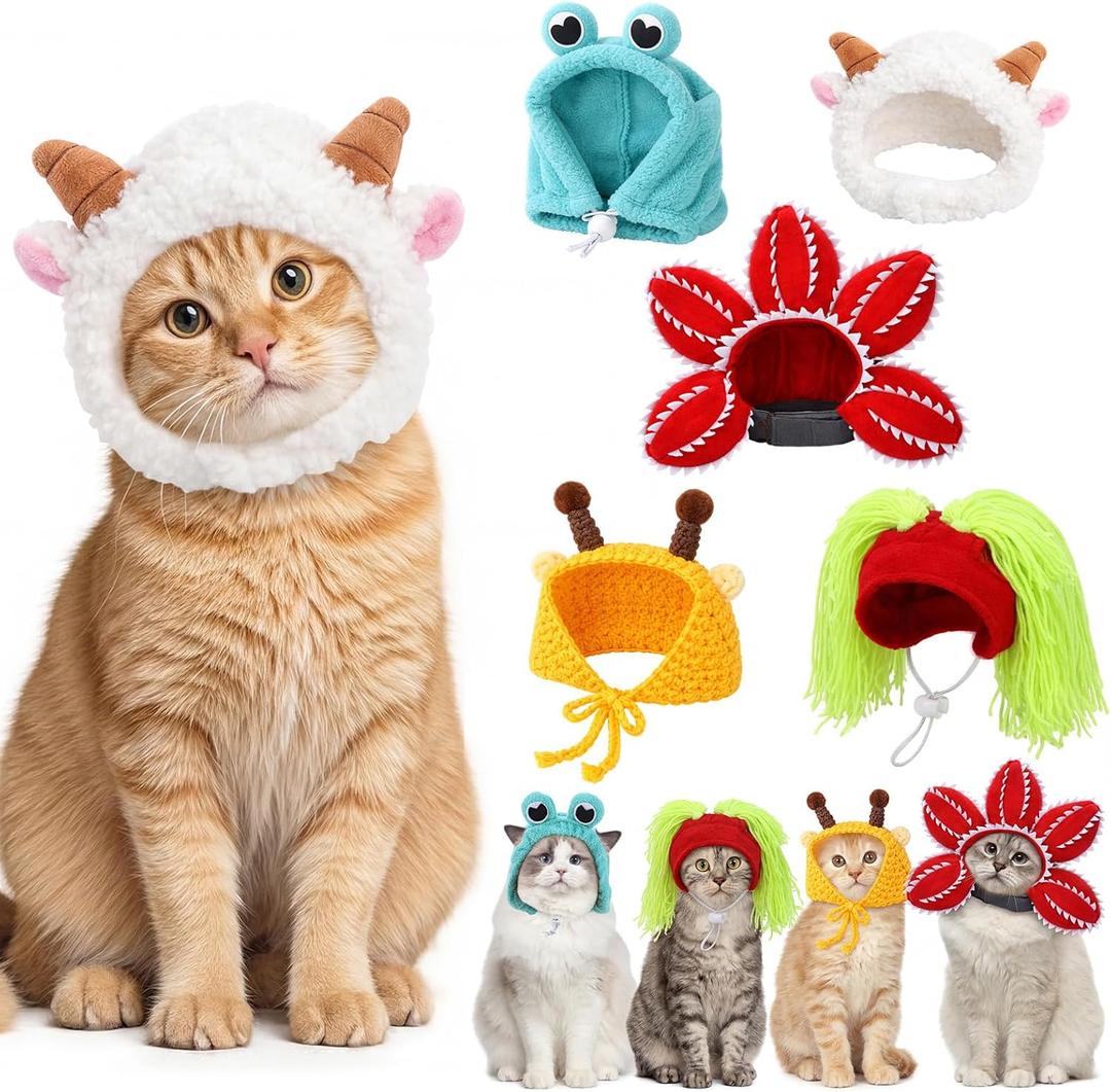 Weewooday 5 Pieces Cat Hats Costume Bunny Hat Outfit with Ears Small Dogs Kitten Puppy Party Costume Accessory Headwear(Classic Style)