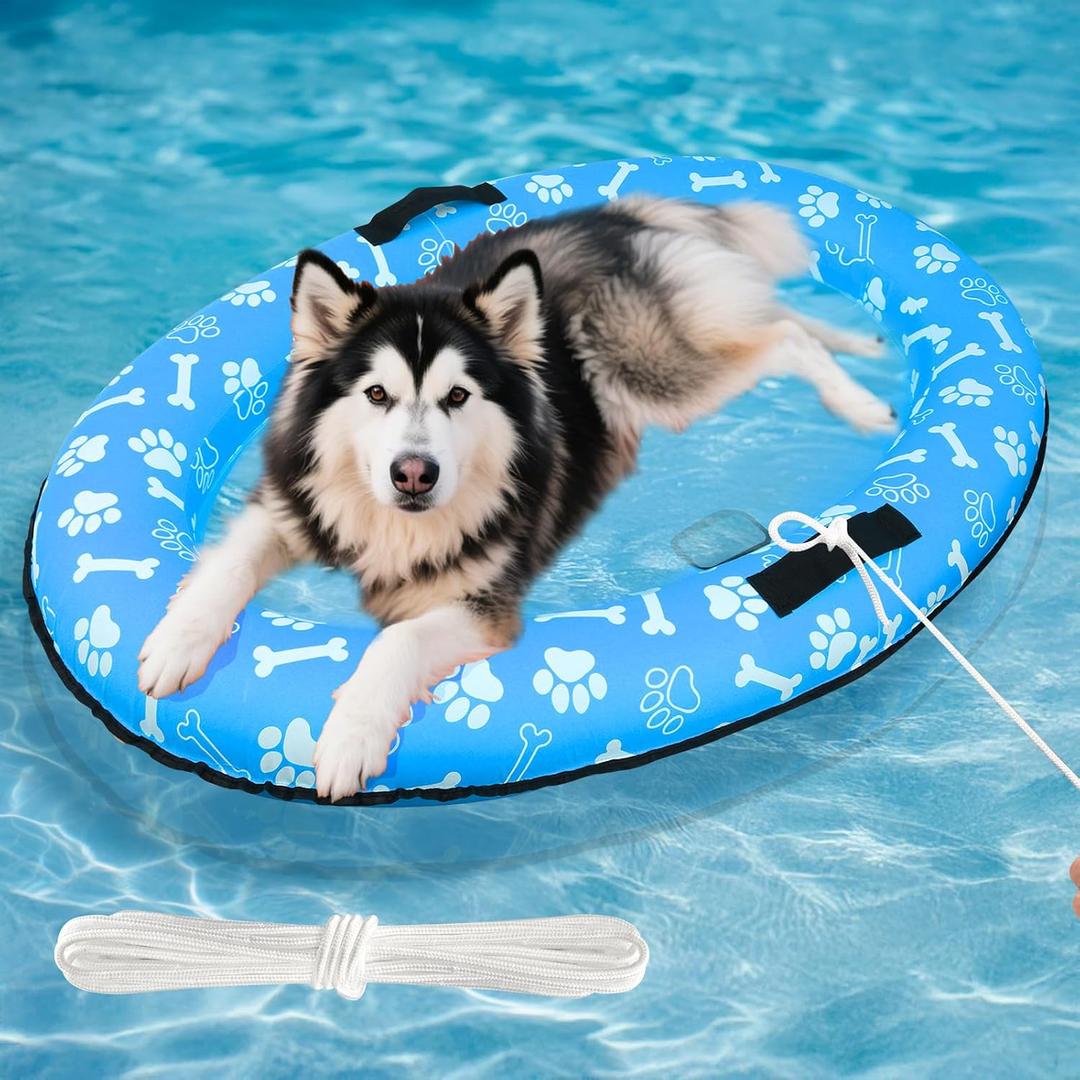 59'' x 39''Inflatable Dogs Pool Float with Rope - Tear Resistant Oxford Stable Support Puppy Floating Raft,Inflatable Summer Doggies Raft Toy for Small Medium Large Dogs Up to 88lb (Blue)