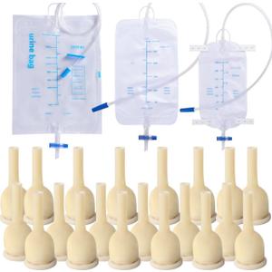 Catheter External Self-Sealing Set, 20 pcs Soft Latex, 1 pcs 500 ml Leg Bag, 1 pcs 1000 ml Urine Bag, 1 pcs Extra Large Catheter 2000 ml Urine Bag - External Catheter for Men, Day and Night Use, 30mm
