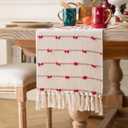Caflife Christmas Valentines Table Runner 90 Inchs Long for Farmhouse Room Home Valentine's Day Decorations, Boho Red Table Runner, Natural Cotton Woven for Holiday Kitchen and Dining Table Decor