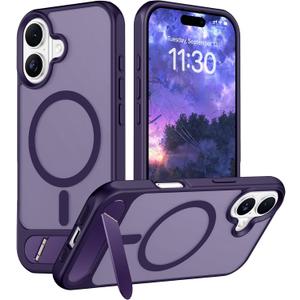 Temdan Magnetic Compatible with iPhone 16 Case, [Built-in Invisible Kickstand][Compatible with MagSafe] [Military Grade Shockproof] Slim Translucent Matte Phone Case for iPhone 16 6.1" (Purple)