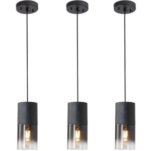3-Pack Black Pendant Light Fixtures, Adjustable Modern Pendant Lights for Kitchen Island, Industrial Glass Pendant Lights for Dining Table Hallway Bedroom Living Room