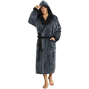 U2SKIIN Mens Hooded Robe, Plush Robes for Men Long Fleece Bathrobe 42-46