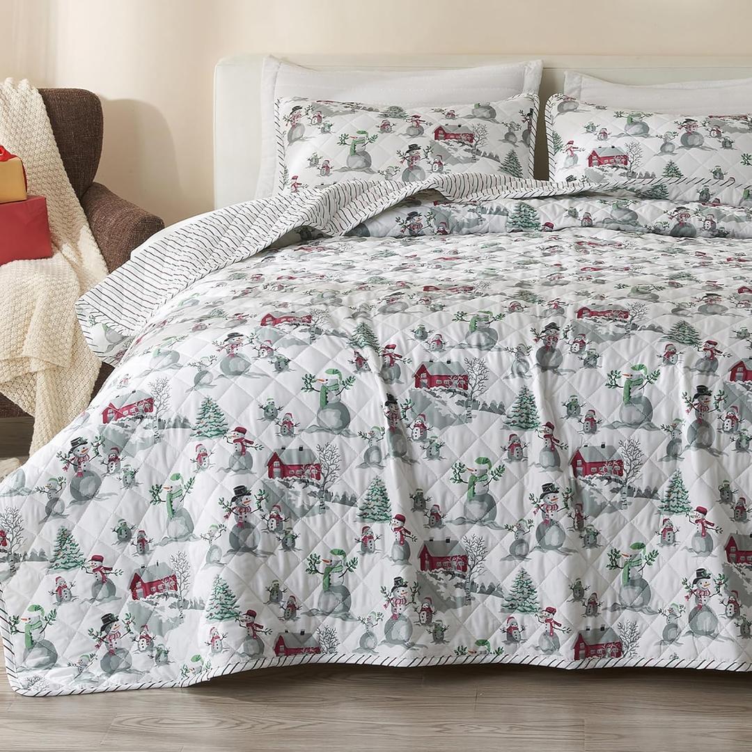 Great Bay Home King Christmas Quilt Set with Shams - Reversible Winter Bedspread Coverlet with Holiday Pattern Bedding Set (Includes 1 Quilt, 2 Pillow Shams)