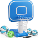 Pool Basketball Hoop, 33"x26"x50" Oversized Pool Toys with Adjustable Height Includes 4 Balls(Size 6, 2×Size 3, Glow)/ Nets/Pump for Poolside Water Basketball Game, Swimming Pool Games for Kids Adults