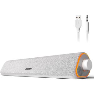 SOULION R50 Bluetooth Computer Speakers, 3.5mm PC Sound Bar for Desktop Monitor, Wired USB Powered & Colorful LED Lights with Switch Button, Surround Sound Soundbar PC Spearkers for Computer, White