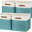 Temary Fabric Storage Cubes 13x13 Storage Baskets for Organizing, 4Pack Large Fabric Storage Bins with Handles Cube Storage Baskets for Storage Clothes, Books (White&Teal)