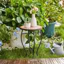VONLUCE Mosaic Side Table and Plant Stand, 21" Round End Table with 14" Ceramic Tile Top, Indoor and Outdoor Accent Table, Porch Patio Furniture, Entryway & Coffee Table for Home & Garden, Quilt Star