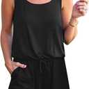 RAISEVERN Womens Rompers Summer Short Jumpsuits Casual Scoop Neck Sleeveless Romper with Pockets (Black, L)