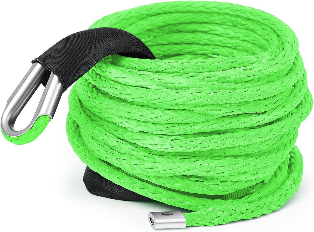 Synthetic Winch Rope 3/8'' x 50ft 13, 348 Lbs Synthetic Winch Line Cable Rope with Protective Sleeve for Off Road Vehicle 4WD SUV Truck ATV UTV SUV(Green)