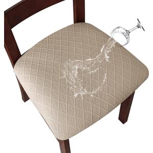 Genina Waterproof Seat Covers for Dining Room Chairs Covers Dining Chair Cover Kitchen Chair Covers (Khaki, 4 Pcs)