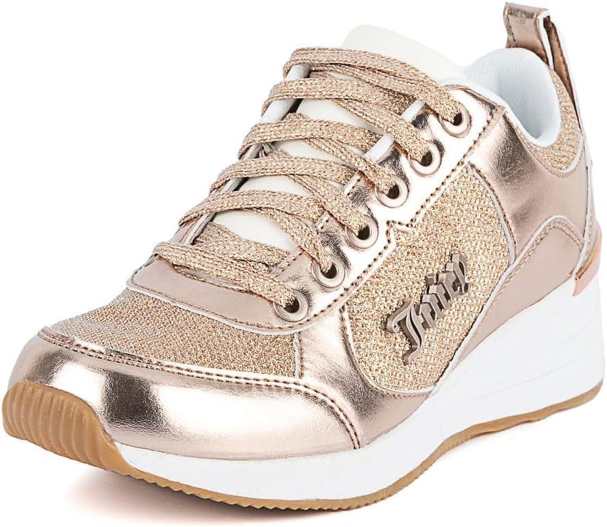 Juicy Couture Lace-Up Women's Fashion Sneakers - Casual Shoes for Tennis and Everyday Walking (8.5, Rose Gold Glitter)