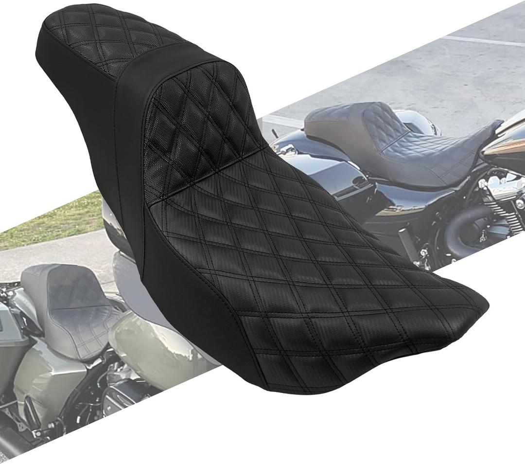 Motorcycles Rider Passenger Seat One-Piece Seat Leather Seat Pillion Fit For Harley Touring Road King Road Glide Street Glide Electra Glide Ultra Classic CVO 2009-2023