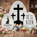 Threan 3 Pcs Easter Table Decoration Easter Egg Table Wooden Signs Christian Tabletop Centerpiece Religious Decorations for Home Dining Room Party Office Decor