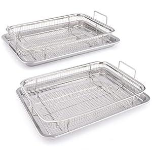DONGULI 2 Set Air Fryer Basket for Oven, Upgrade Stainless Steel Crisper Basket Tray, Non-Stick Air Fryer Accessories Pan for Oven, Air Fryer Baking Tray and Pan