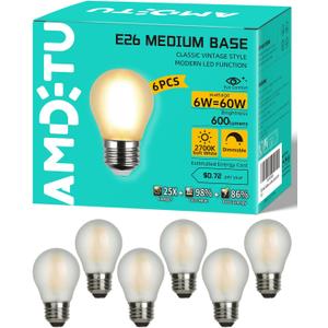 Vintage Edison LED Short Bulb 60W E26 Standard Base Dimmable G45 Small Globe 2700K Soft White 60watt Round Light Bulb Ideal for Home Lighting Fixtures Create Cozy Ambiance in Living Rooms and Bedrooms (6 Count (Pack of 1))