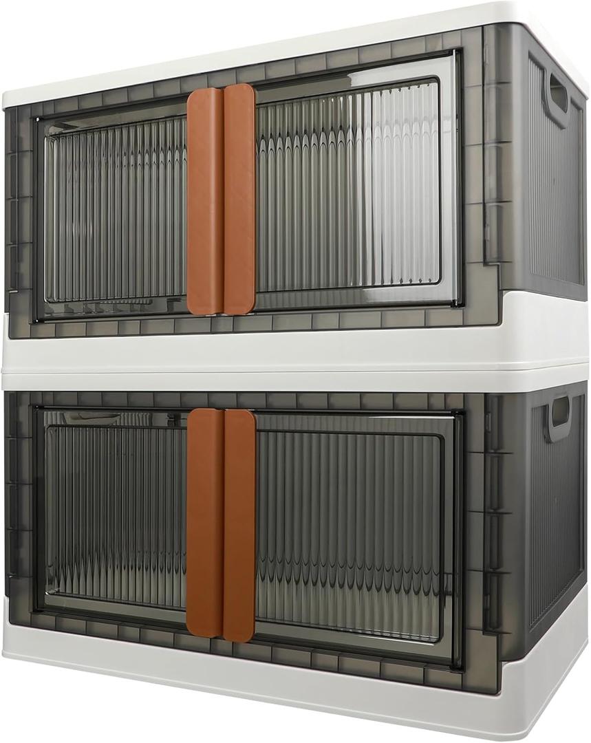 Storage Bins, Cabinet with Lids, Extra Large Useful Box, 19 Gallons (72L) Capacity (Per One), 2 Packs, Collapsible, Transparent, Home Organizer