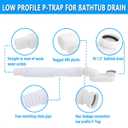 Cinsda Bathtub Shower Drain Pipe, Low Profile Flat 1 1/2 P Trap Kit Flexible Freestanding Tub Drain for Bath