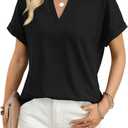 WIHOLL Womens Blouses Spring Tops Short Sleeve Shirts Dressy Casual Summer Vacation Fashion Clothing 2026 (Black, L)