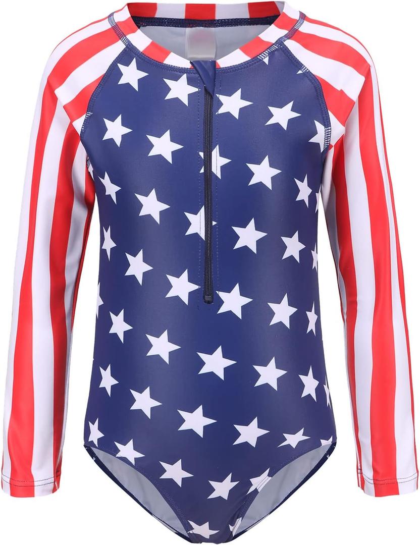Girls Long Sleeve Rash Guard One Piece Swimsuits for Kids Tie Dye Bathing Suit UPF 50+ Swim Shirts 3-16 Years