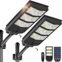 Solar Lights Outdoor - Wide Angle 6500K Solar Street Lights Outdoor Motion Sensor, Street Light IP66 Waterproof, Parking Lot Light Dusk to Dawn with Remote Control (2 Pack)