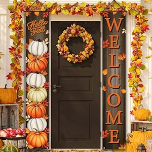 Pumpkin Maple Leaves Leaf Door Fall Decorations Porch Banner Fall Banner Autumn Thanksgiving Decorations Board Wall Hanging Farmhouse Supplies Pumpkin Porch Decorations Outdoor for Home Office Holiday (No light)