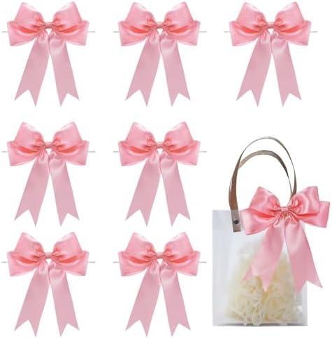 FAKILO Pink Satin Bows for Gift Wrapping, 5.5inch Ribbon Gift Bows for Birthday, Wedding, Party,Christmas Decoration,Valentines Day bow19 Pcs